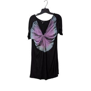 Club Collection Black & Purple Tie Dye Scrunched Front Short Sleeve Blouse Sz XL